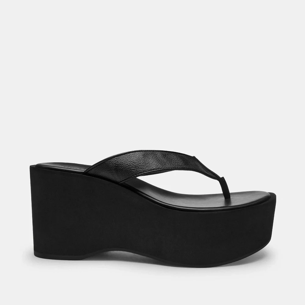 New Coach Black Thong Wedge Sandal In Signature Canvas - Picture 4 of 6